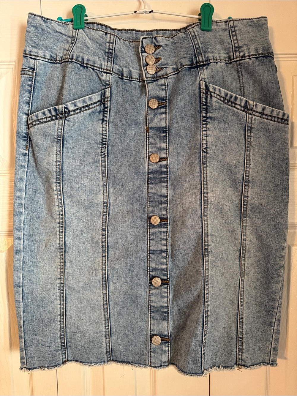 one 5 one Light Blue Denim Button-Front Pencil Skirt